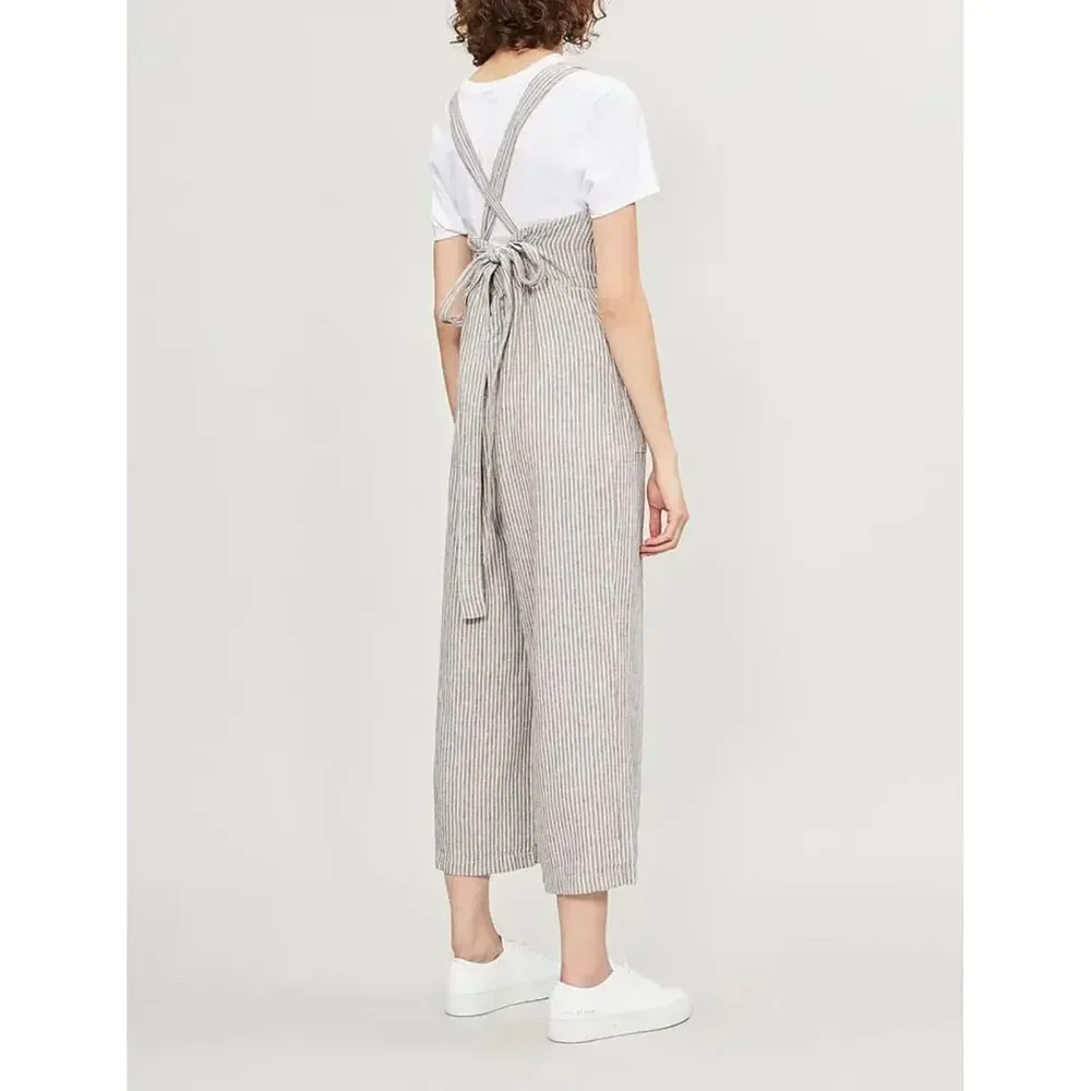 FREE PEOPLE Off The Shore Linen Blend Wide‎ Leg Jumpsuit Sz 4
